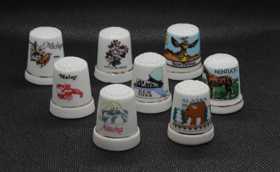 Lot of 8 SOUVENIR US State Porcelain Collectible Thimbles