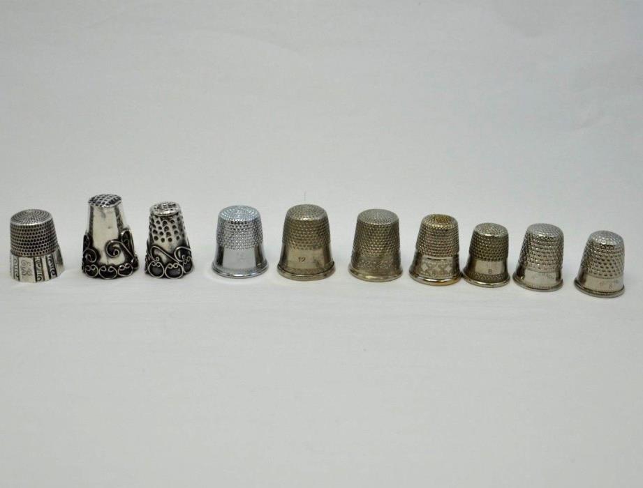 Lot of 10 Vintage Thimbles ~ 3 Silver Thimbles (KMT)