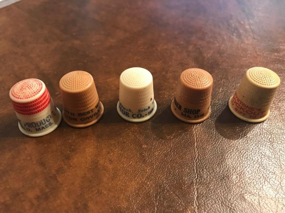 Lot of five plastic advertising THIMBLES stanley cady keystone vintage sewing