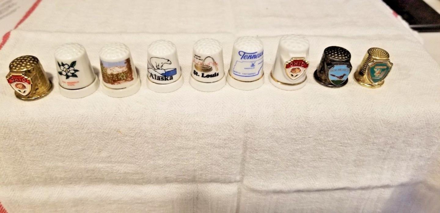 Lot of 9 Collectible Thimbles TN,OH,CO,Miss,AK,PikesPeak,St. Louis,NM,North Pole