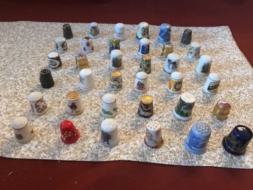 Lot of 45 Assorted Vintage Sewing Thimbles Porcelain Brass Holland, Portugal
