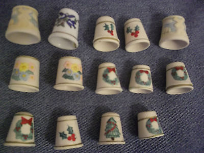 windmill,flowers,christmas design ceramic finger thimble 14 lot,used good cond.