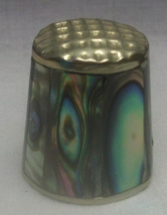VINTAGE STERLING & IRIDESCENT MOTHER OF PEARL / ABALONE THIMBLE