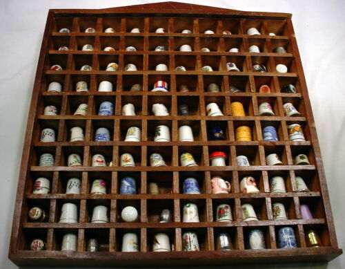 100 Pc Thimble Collection In Wood Shadow Box