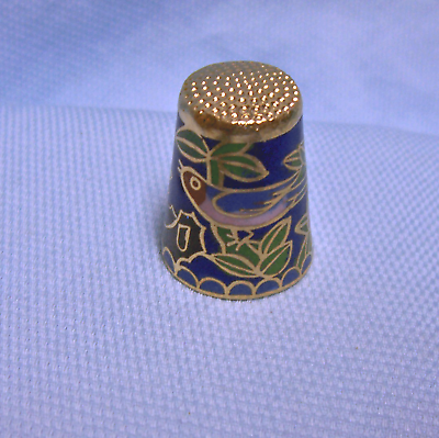 Vintage Collectible Mexican Silver Thimble Abalone Design Bird & Red Flowers