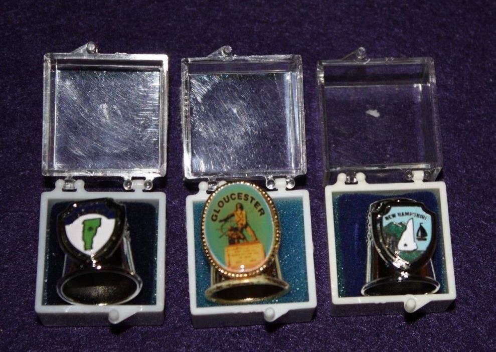 3  STATE METAL THIMBLES NH, VT AND MA NEW IN PACKAGE