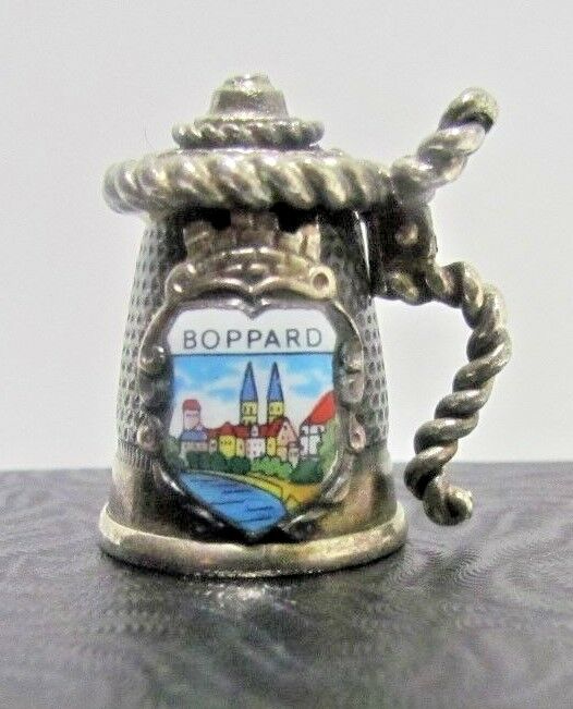 Collectable Vintage Thimble, German Pewter w/ a Porcelain Scene of Boppard Germ.