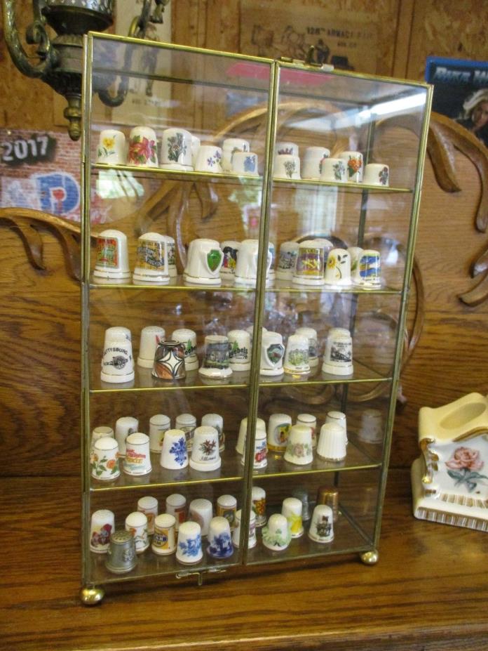 Thimble Collection  Glass Display Case & 75 Vintage Thimbles Estate Find