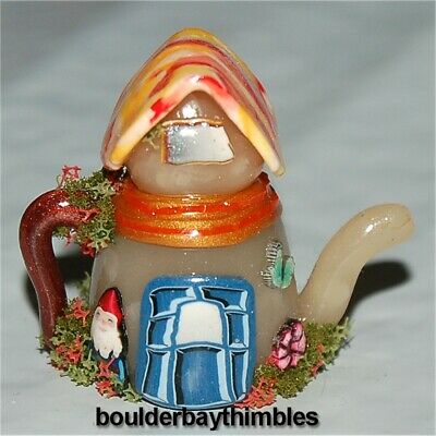 BOULDER BAY THIMBLE - FIMO HAND CRAFTED SHAPED TEAPOT TEA HOUSE & GNOME NEW
