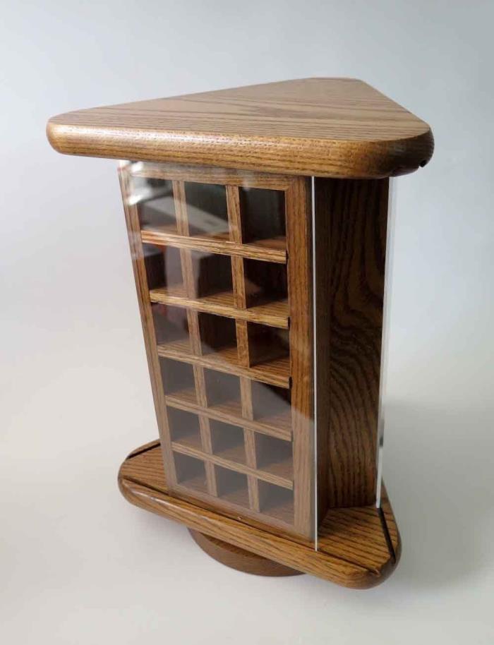 Luxury 54 Thimble Rotating Solid Oak Wood Display Case Cabinet Box with Glasses