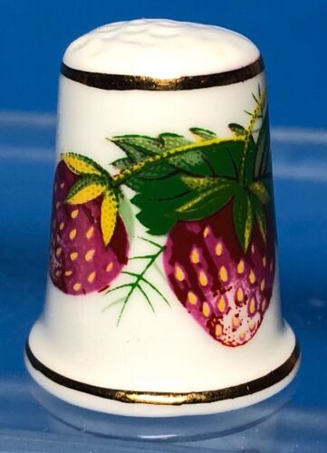 Vintage THIMBLE Hammersley Bone China Strawberries In White Gold Trim