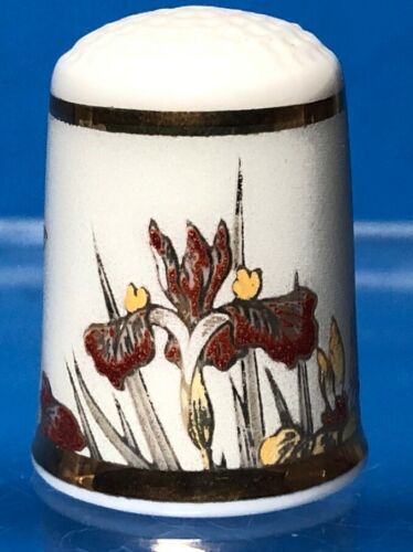 Vintage THIMBLE ChoKin Kiyomasa Iris Flowers Gold Trim JAPAN