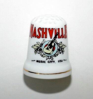 Nashville, Music City Thimble, Porcelain Gold Trim, Guitar, 1 3/16
