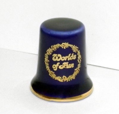 Worlds of Fun Thimble, Porcelain, Gold Trim, Japan, Souvenir 1