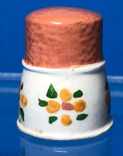 Vintage Thimble Painted Yellow Flowers On Ceramic
