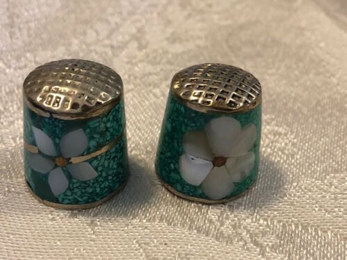 Vintage Sterling Alpaca Silver Turquoise Mother Of Pearl Thimbles