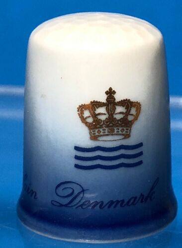 Vintage Thimble Royal Copenhagen Denmark Porcelain Crown Flower Blue White
