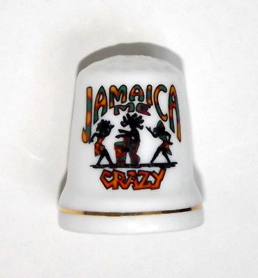 Jamaica Thimble, Me Crazy, Porcelain, Gold Trim, 1 1/8