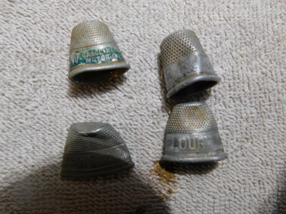 Vintage 4ea. Advertising Sewing Thimbles. Shaws Ada Ok, Pierce Pennant Gasoline