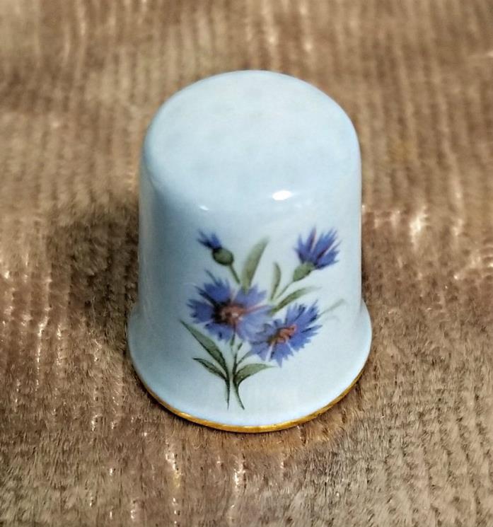 Limoges Thimble - White Porcelain w/Blue Flowers and Gold Trim - New
