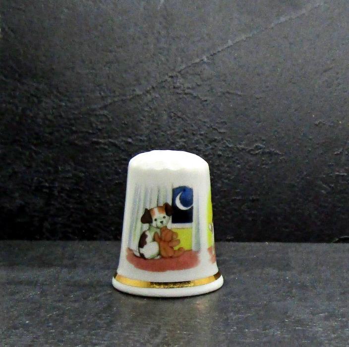 PUPPY DOG WITH TEDDY BEAR AT BED TIME THIMBLE BERSKSHIRE FINE CHINA ENGLAND