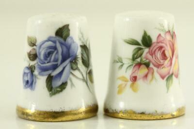 Vintage Sewing Tools Fine Porcelain Golden Crown England Rose Pattern Thimbles
