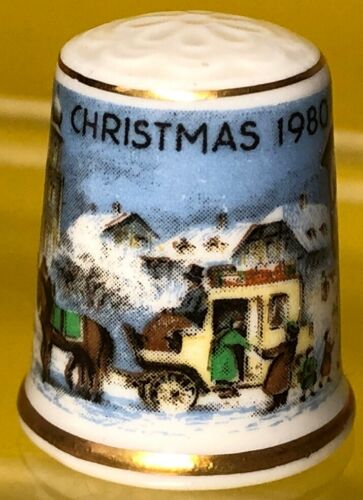 Vintage Thimble Christmas 1980 Kaiser West Germany Horse & Buggy People