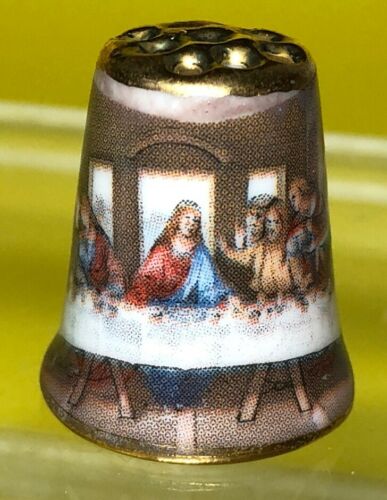 Vintage Thimble The Lord’s Last Supper Ceramic Religious Souvenir Jesus