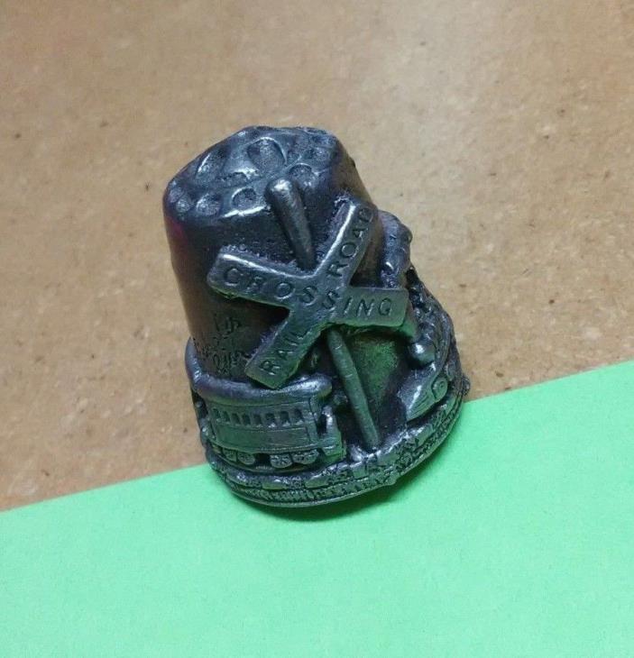 THIMBLE PEWTER NICHOLAS GISH - SIGNED -RAILROAD CROSSING W/TRAIN IN HI-RELIEF
