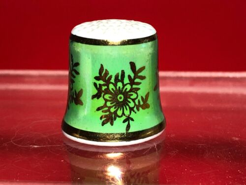 Vintage THIMBLE Western Germany Green Gold Floral Flowers