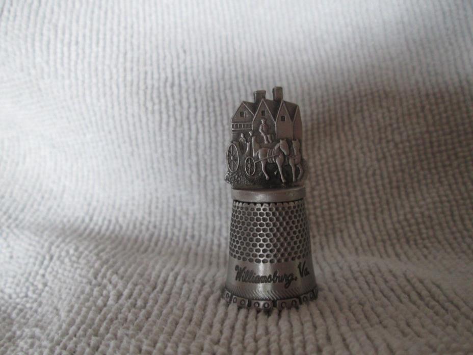 Williamsburg Virginia Pewter Thimble - Made by Fort - Horse and carriage display