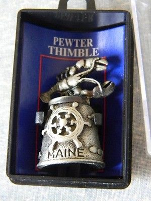 Pewter Thimble Souvenir - STATE OF MAINE - LOBSTER ON TOP -  MIB