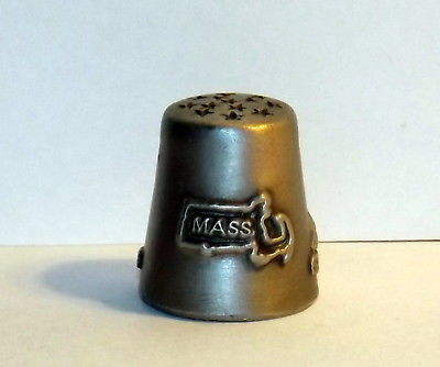 Massachusetts Thimble, 3-D Embossed, Pewter, State Bird, Flower and Tree, 7/8