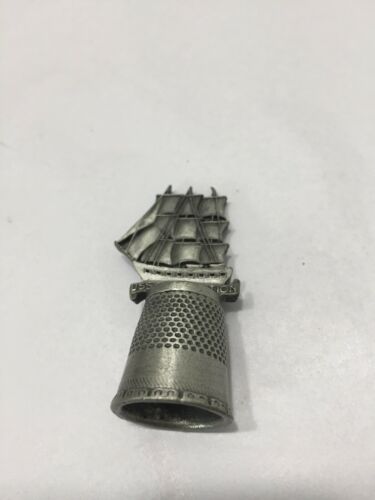 Vtg Pewter Souviner Sewing Thimble USS Constitution Schooner Ship USA.