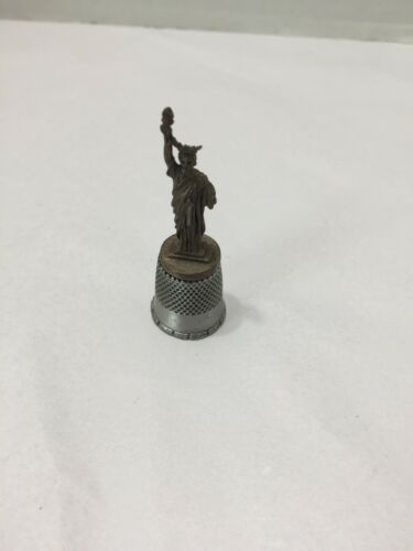 Vtg Pewter Souviner Sewing Thimble Lady Liberty Crown Torch Ellis Island  USA.