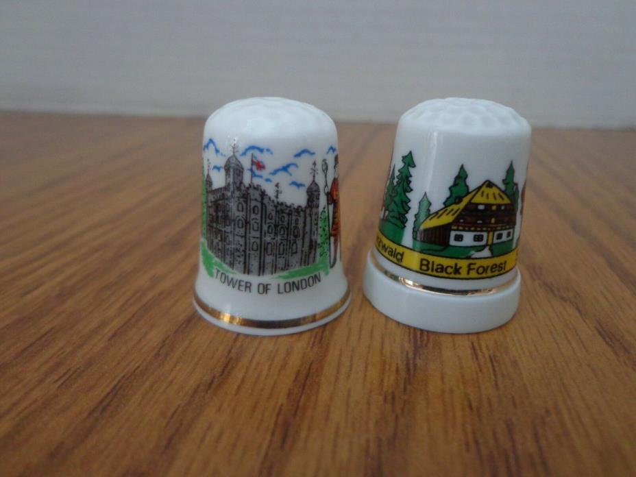 Lot of 2 Thimbles Porcelain Bone China - Tower of London and Black Forest - VGC!