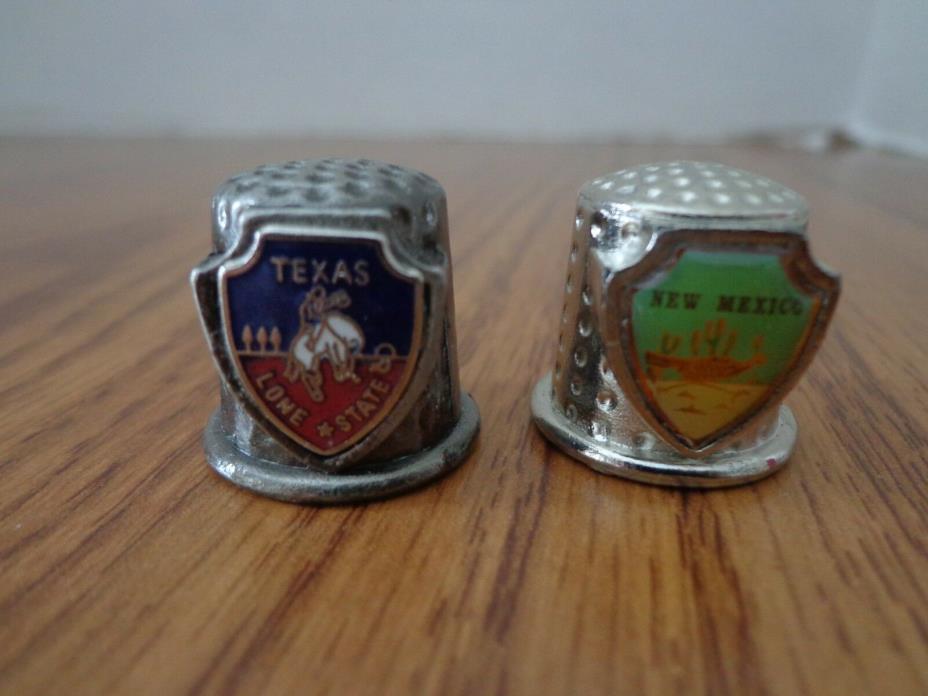 Lot of 2 Metal Thimbles - Texas Lone Star State and New Mexico - VGC!