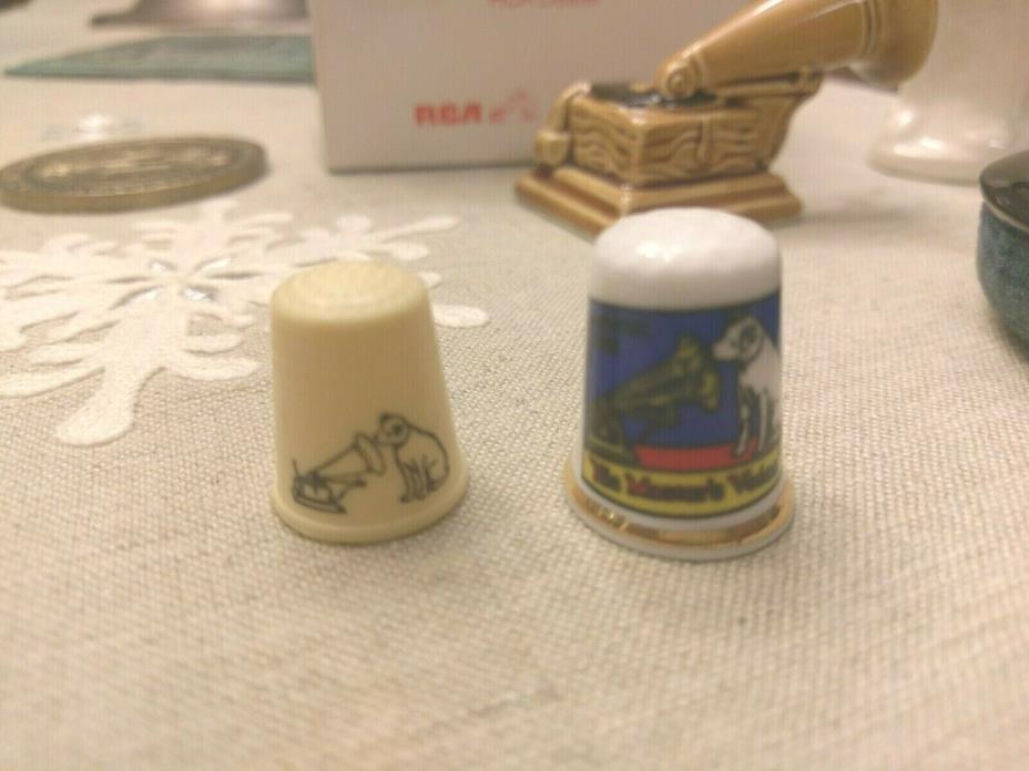 2 Vintage Advertising Thimbles - His Masters Voice   RCA Victor