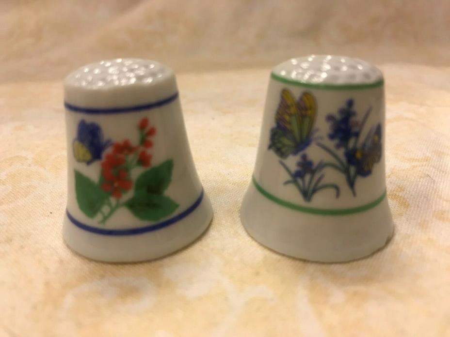 Ceramic Thimbles w Decorative Flowers and Butterflies Set of 2    (M21)