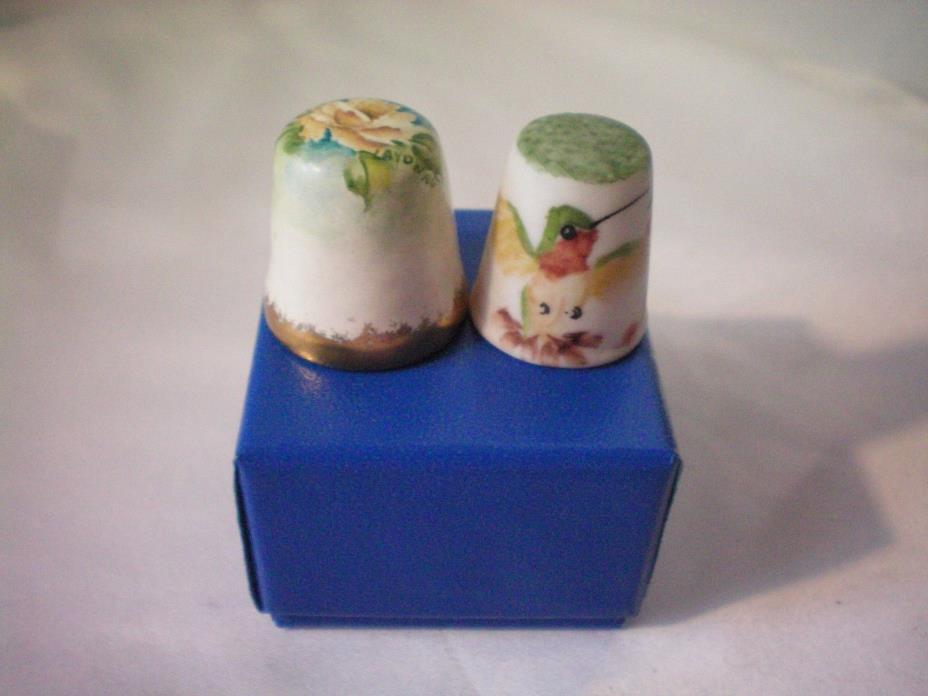 Collectible Thimbles Hummingbird Signed Marlow  & Floral Signed Lavonne