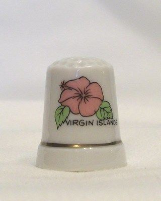 Virgin Islands Porcelain Thimble with Pink Flower