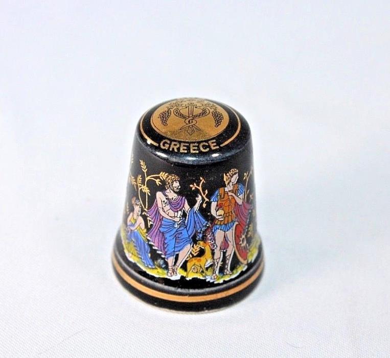 Thimble Vintage Black Gold Kos Greece Ornate Design Sewing Collectible Gift
