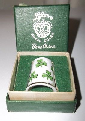 Vintage Lefton Royal Dover Thimble w/Clovers Bone China w/Original box VGC