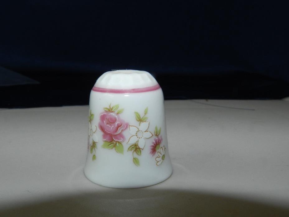 Porcelain Thimble Reutter Germany Pink & White Flowers  BRIGHT COLORS