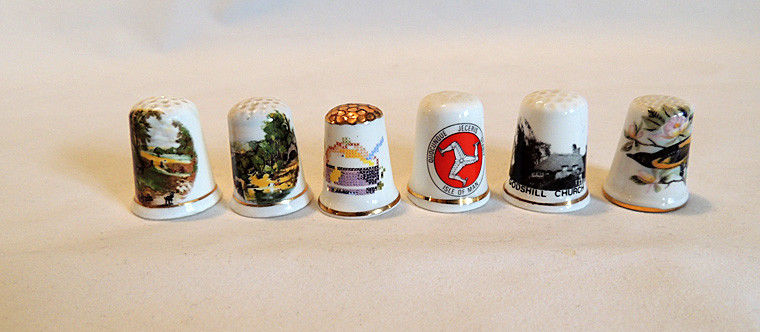 6 Vintage Fine Bone China Thimbles Lot.  All British Made.. From Auntie's Estate