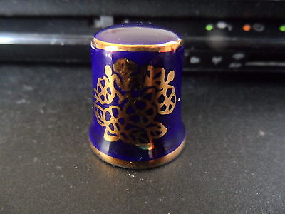 Collectible Porcelain Thimble Cobalt Blue with Gold Design
