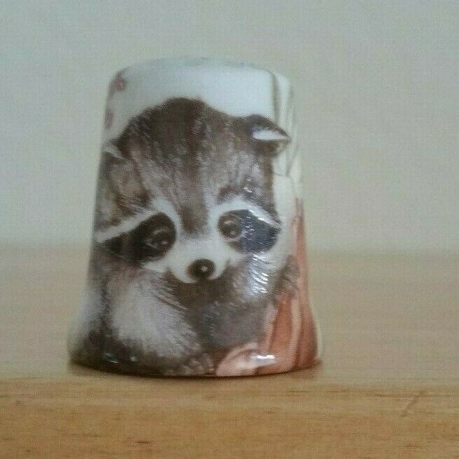 Raccoon One of a Kind Thimble painted by Jeanne Dix