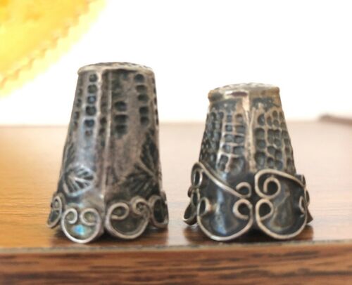 2 Silver Ornate Scroll Thimbles