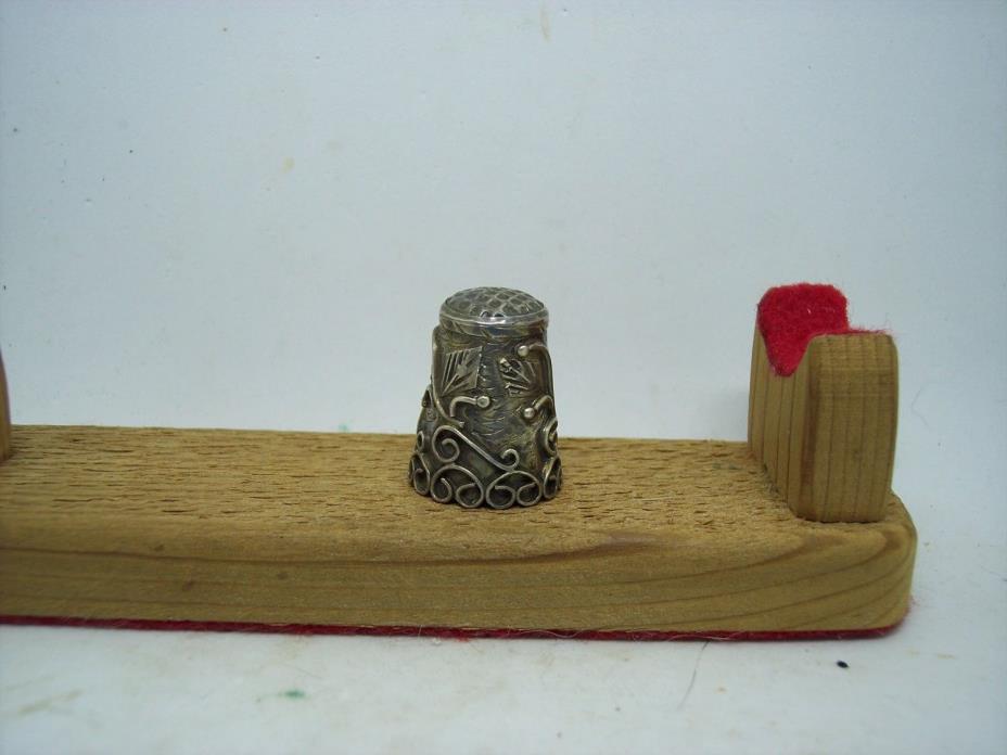 Vintage 925 Sterling Silver Tall Thimble Handcrafted Ornate SIGNED Mexico