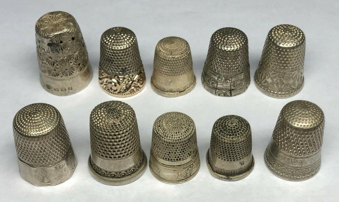 Lot of 10 Vintage Sterling Silver .925 Sewing Thimbles Hallmarks Holes 41.4 g